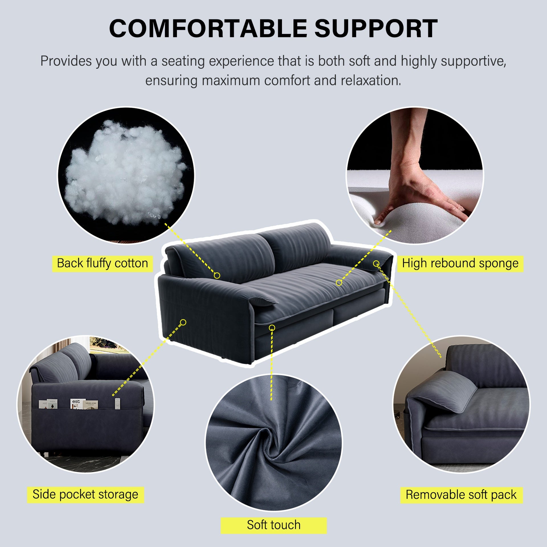 66" Queen Pull Out Sofa Bed, 3-in-1 Convertible Sleeper Sofa with Side Storage,Multi-Functional Velvet Loveseat Bed for Living Room,Grey(Old Sku:W1885S00045 /W1885S00223 )