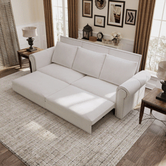 Chesterfield Sofa,93.7" King Pull Out Sofa Bed,3-in-1 Velvet Convertible Sleeper Sofa with Nailhead Trim & Rolled Arm,Multi-Functional Sofa Bed for Living Room,Bedroom,Beige/White(old sku:W1885S00036)