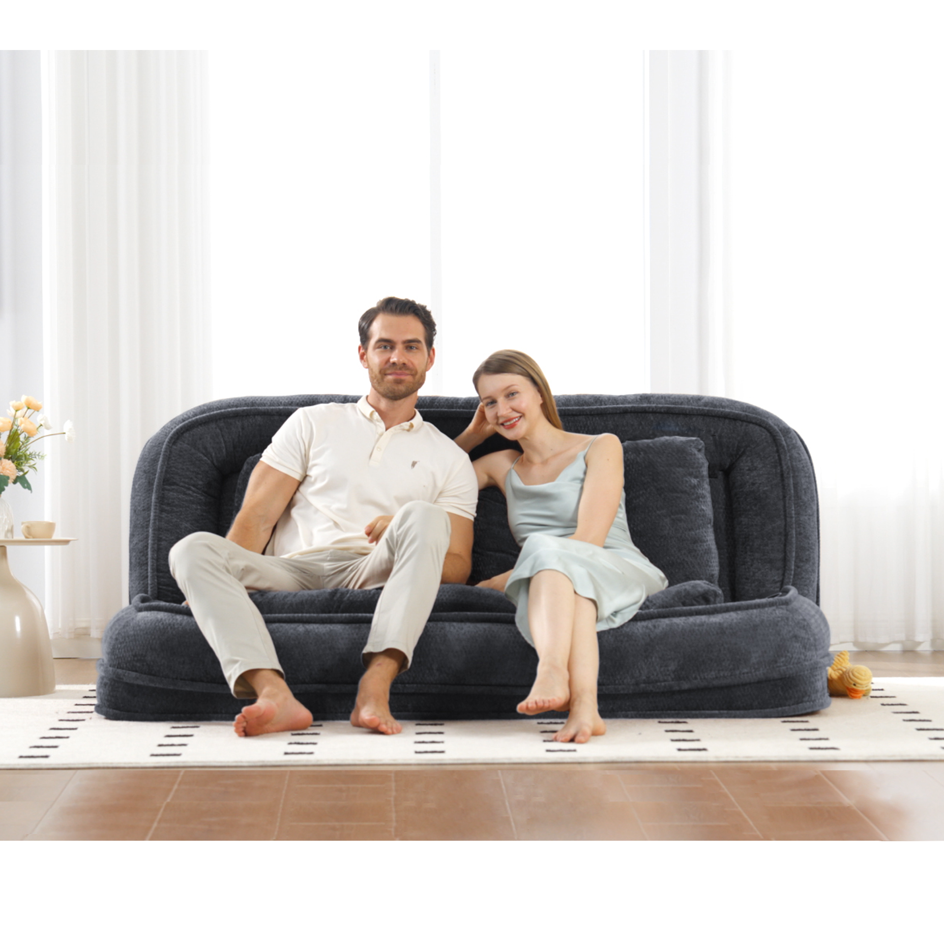 [NEW ARRIVED] [VIDEO PROVIDED] Double human dog bed,Lazy sofa ,Loveseat,Fits You & Pets,Extra Large Floor Couch,Can sit or lie down,2-in-1,5 Adjustable Position, Plump Pillow,2 Seat,Chenille,Dark Gray