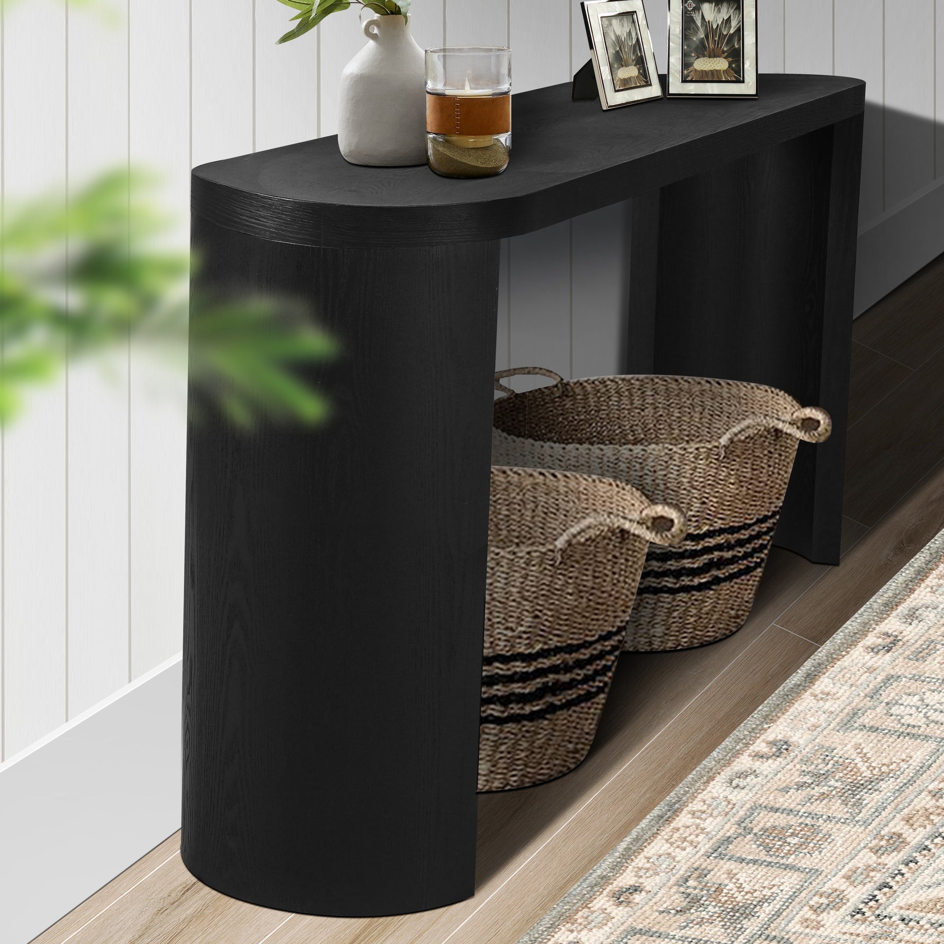 60'' Thick Top Entryway Table, Curved Legs, Support The Installation Of Inward-facing Or Outward-facing for Sofas, Entryway (Black)