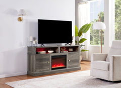 Terra 70"W Gray Walnut Finish TV Stand Console with Fireplace and Heater