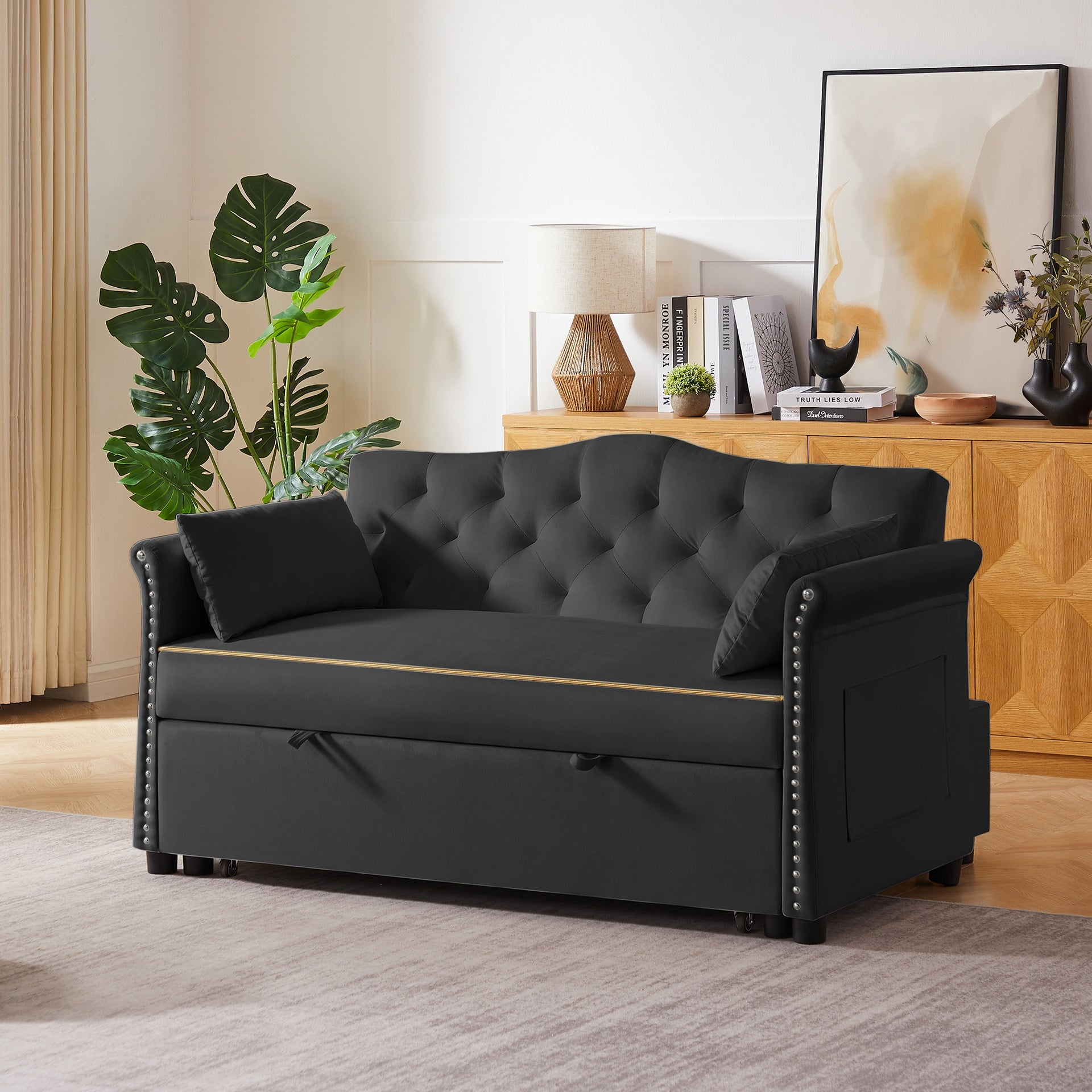 Black Velvet Sleeper Sofa Bed