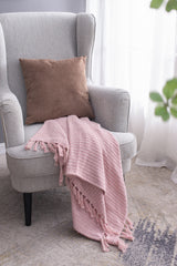 50x60" Decorative Pink and Tan Cotton Throw Blanket with Tassels, 2 Pack