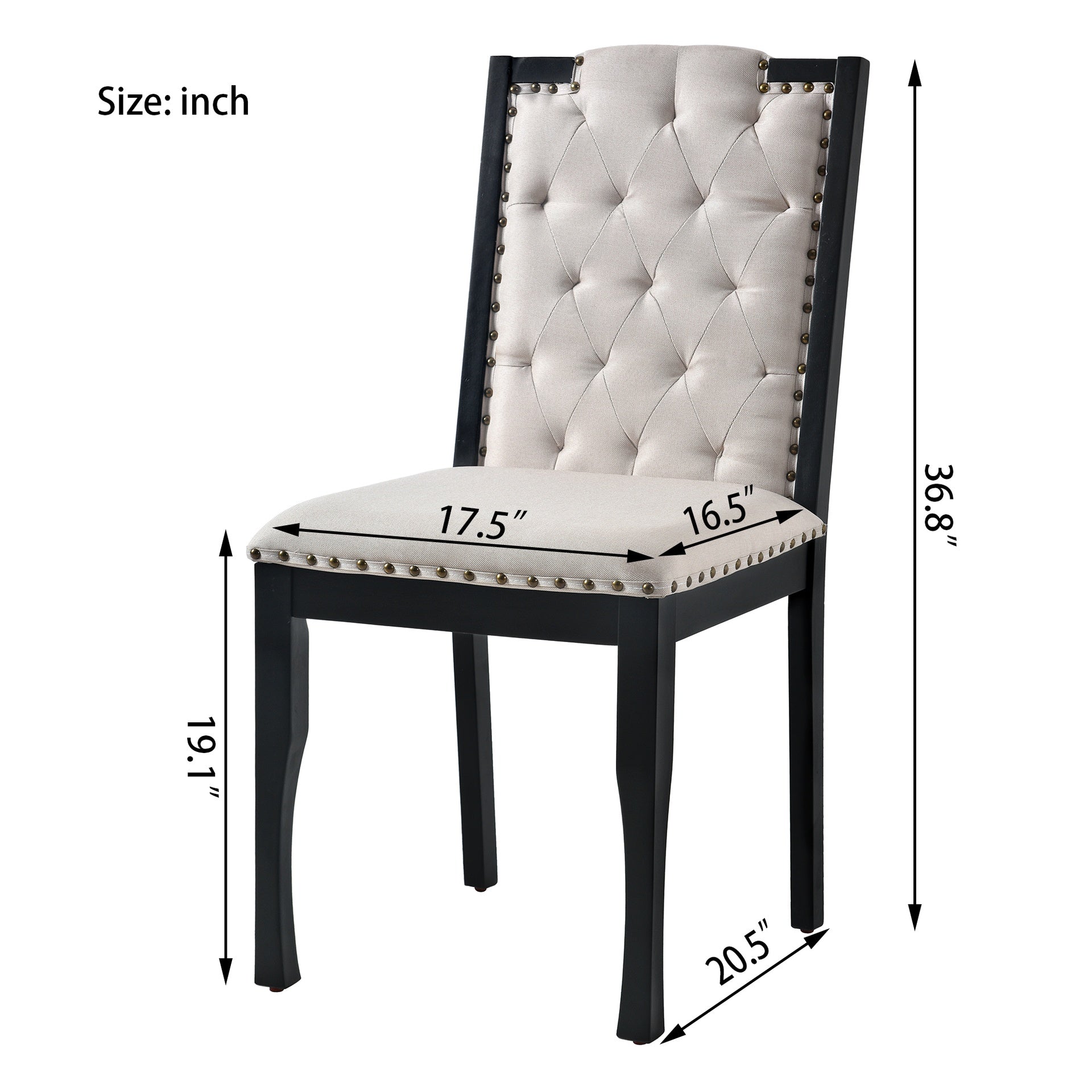 Upholstered Dining Chairs Set of 4, High Back Diamond Button Tufted Kitchen Chairs with Solid Wood Legs and Nailhead Trims for Dining Room, Living Room, Restaurant, Biege+Black