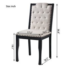 Upholstered Dining Chairs Set of 4, High Back Diamond Button Tufted Kitchen Chairs with Solid Wood Legs and Nailhead Trims for Dining Room, Living Room, Restaurant, Biege+Black