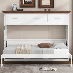 Twin Size Murphy Bed with 3 Drawers, White