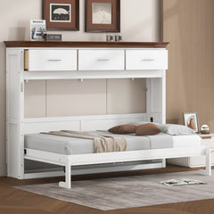 Twin Size Murphy Bed with 3 Drawers, White