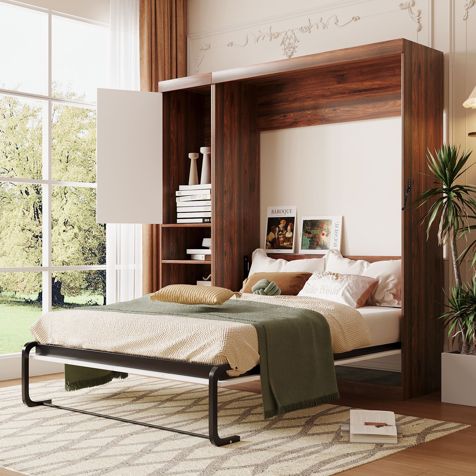 Full Size Murphy Bed Wall Bed with Cabinet,White(OLD SKU:LP000691)