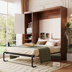 Full Size Murphy Bed Wall Bed with Cabinet,White(OLD SKU:LP000691)