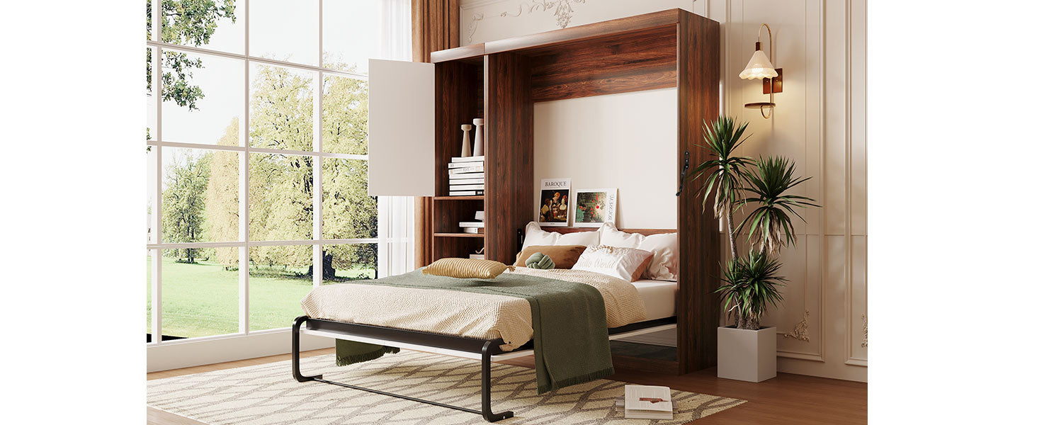 Full Size Murphy Bed Wall Bed with Cabinet,White(OLD SKU:LP000691)
