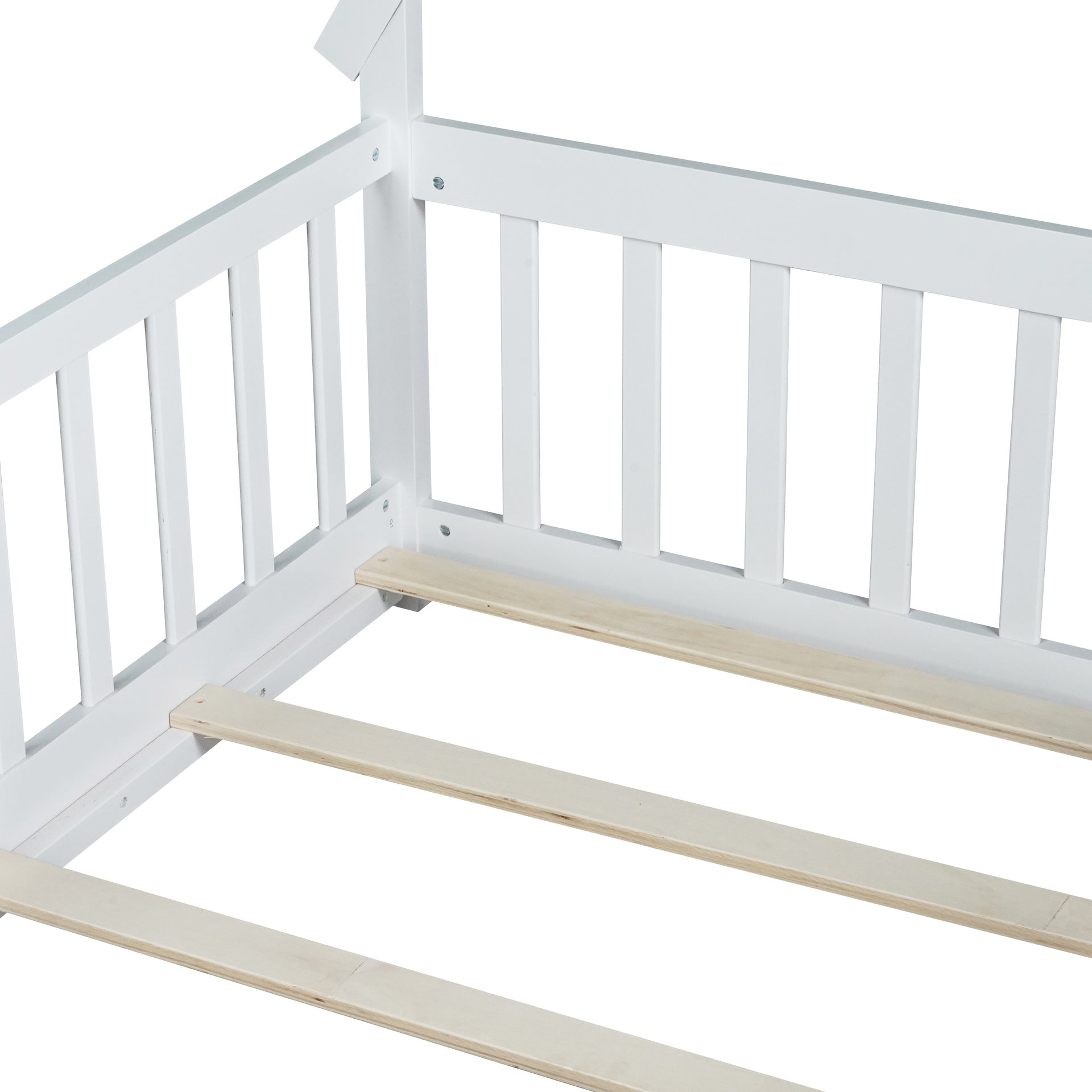 Twin Tent-shaped Floor Bed,Teepee Bed with Guardrails,Slats,White