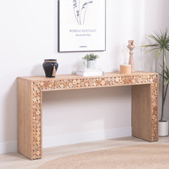 Rustic Wood Console Table with Natural Log Accents – 62" Entryway Table, Narrow Sofa Table, Hallway Accent Table – Modern Farmhouse Style