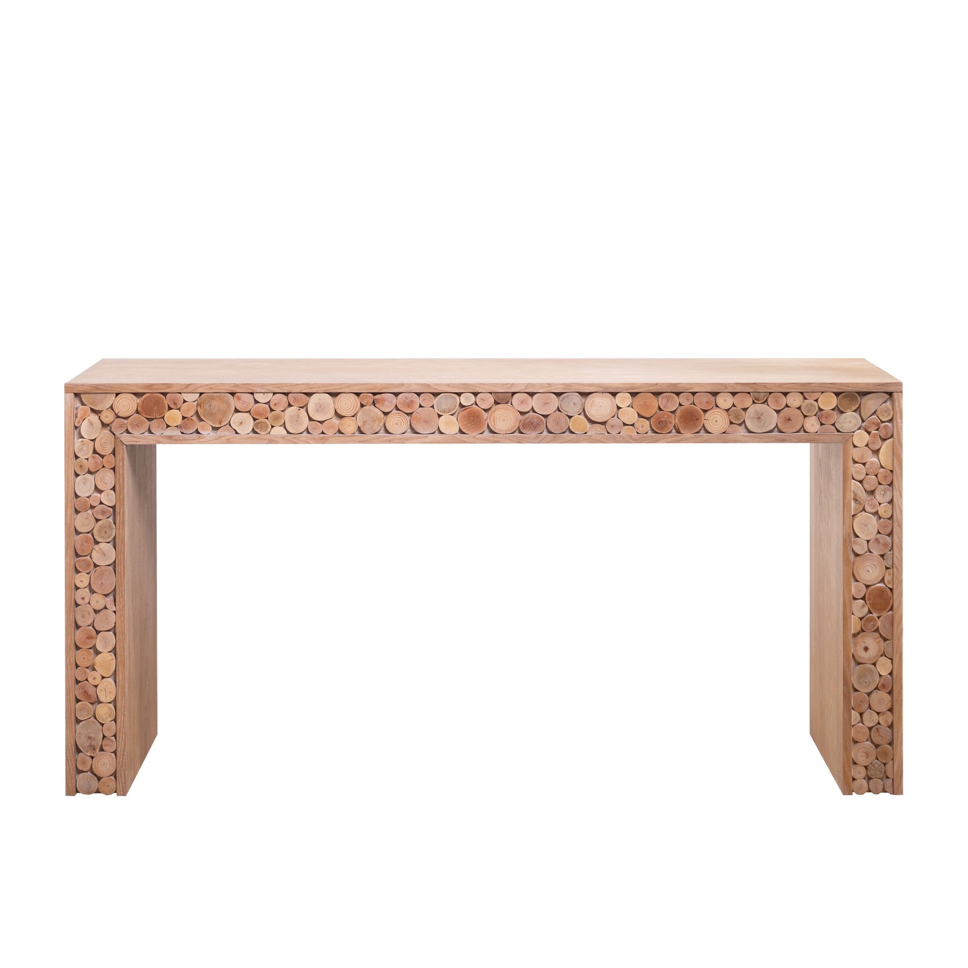 Rustic Wood Console Table with Natural Log Accents – 62" Entryway Table, Narrow Sofa Table, Hallway Accent Table – Modern Farmhouse Style