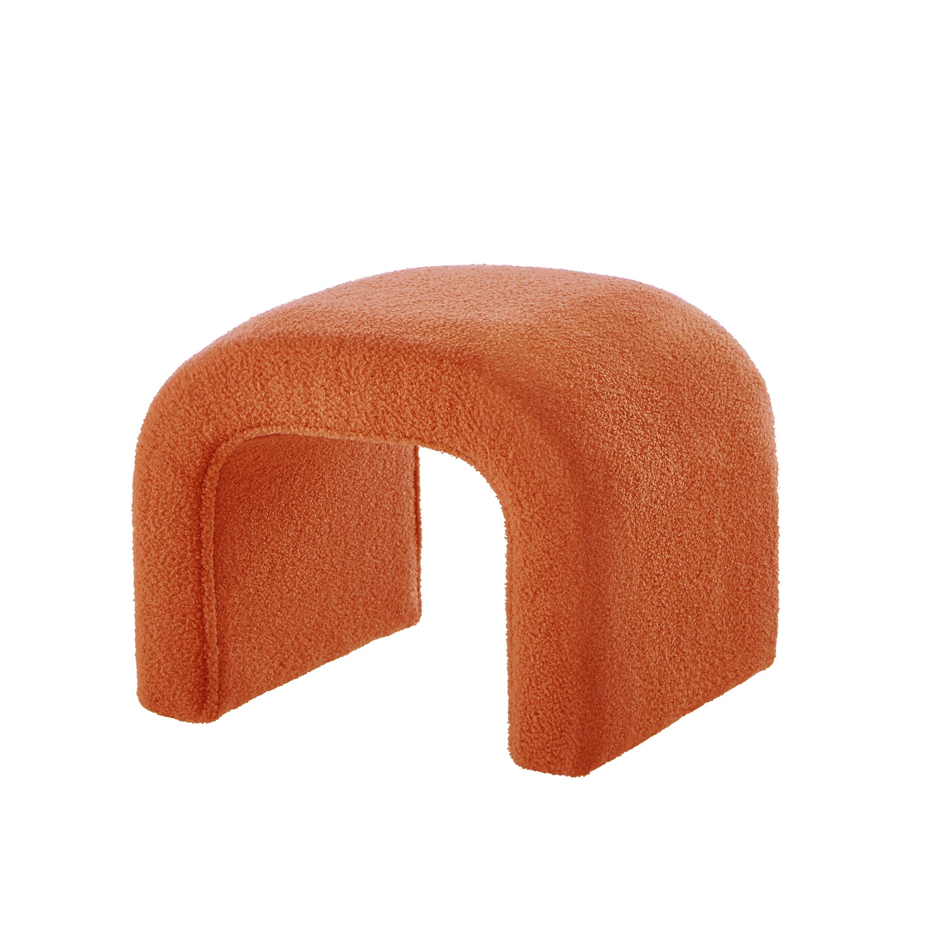 Set of 3 U-Shaped Modern Bench Teddy  Ottoman Bench for Entryway, Bedroom End of Bed, Set of 3 Small Sofa Footrest Extra Seating for Living Room, 44+18 Inch Bench Bench & Ottoman- Orange