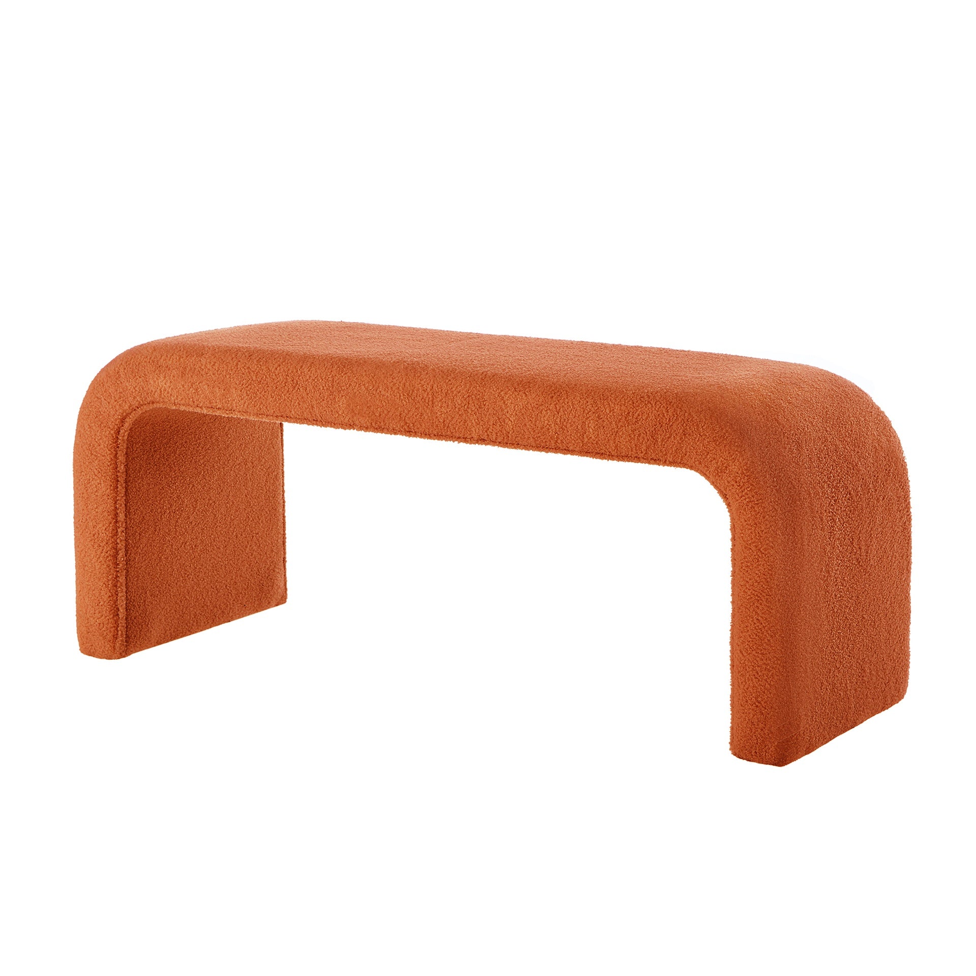 Set of 3 U-Shaped Modern Bench Teddy  Ottoman Bench for Entryway, Bedroom End of Bed, Set of 3 Small Sofa Footrest Extra Seating for Living Room, 44+18 Inch Bench Bench & Ottoman- Orange