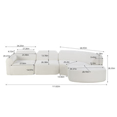 111" Modern Curved Sectional Sofa with High-Density Fully Compressed Sponge, Upholstered Deep Seat Wtih Ottoman, 3-Piece Set, Fully Assembled Right Hand Facing, Perfect for Living Room, Lounge