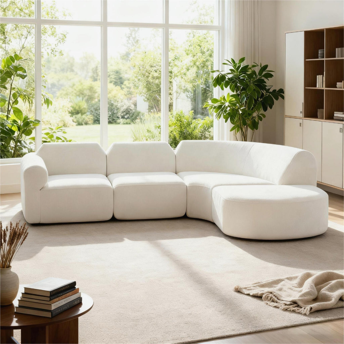 111" Modern Curved Sectional Sofa with High-Density Fully Compressed Sponge, Upholstered Deep Seat Wtih Ottoman, 3-Piece Set, Fully Assembled Right Hand Facing, Perfect for Living Room, Lounge