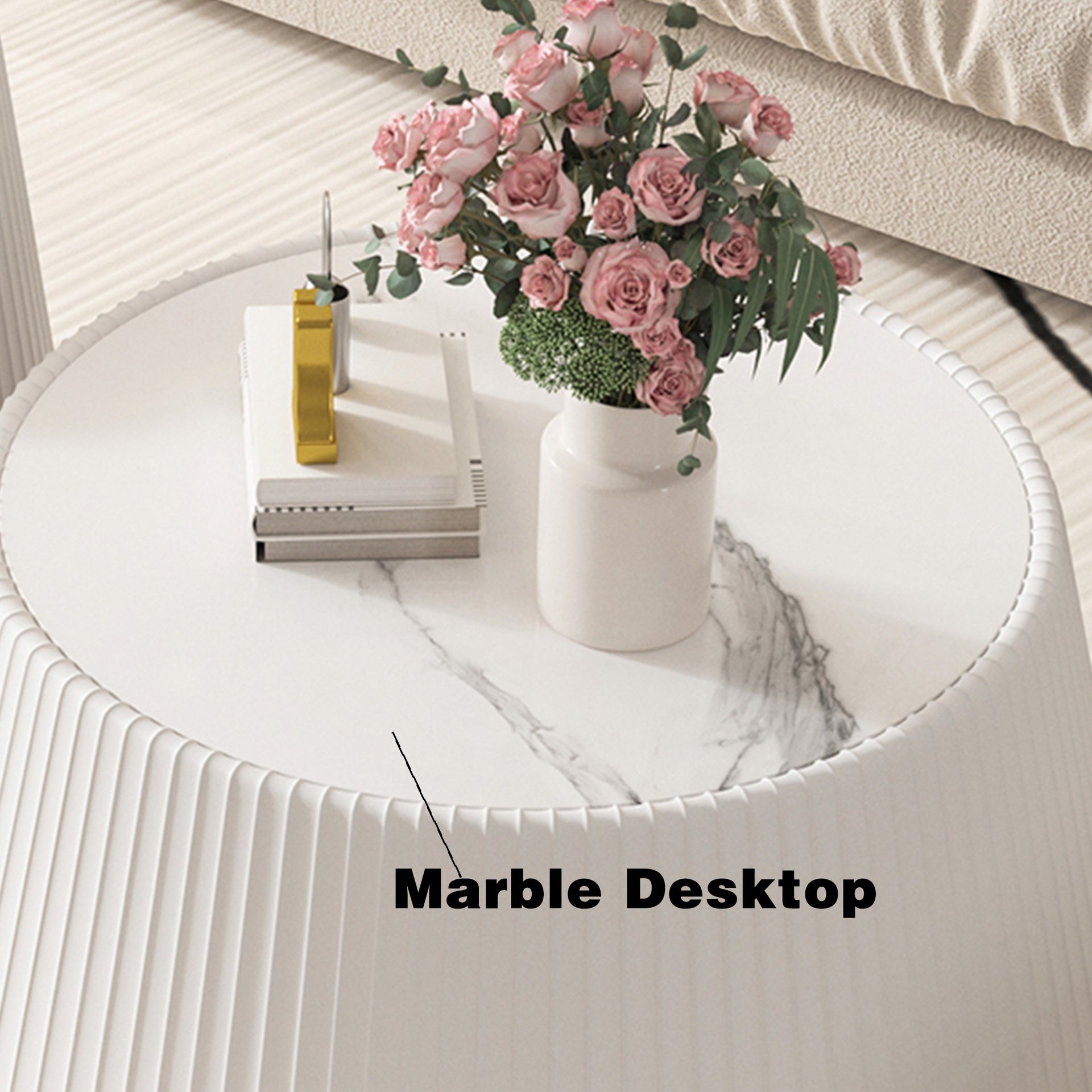 Light Sintered stone Top Cup Shape Leather Coffee modern Sofa Table for Living Room furniture ( Each tabletop has a unique grey pattren)