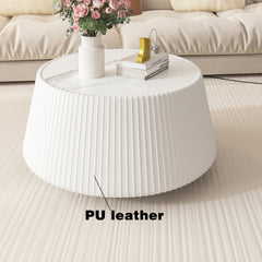 Light Sintered stone Top Cup Shape Leather Coffee modern Sofa Table for Living Room furniture ( Each tabletop has a unique grey pattren)