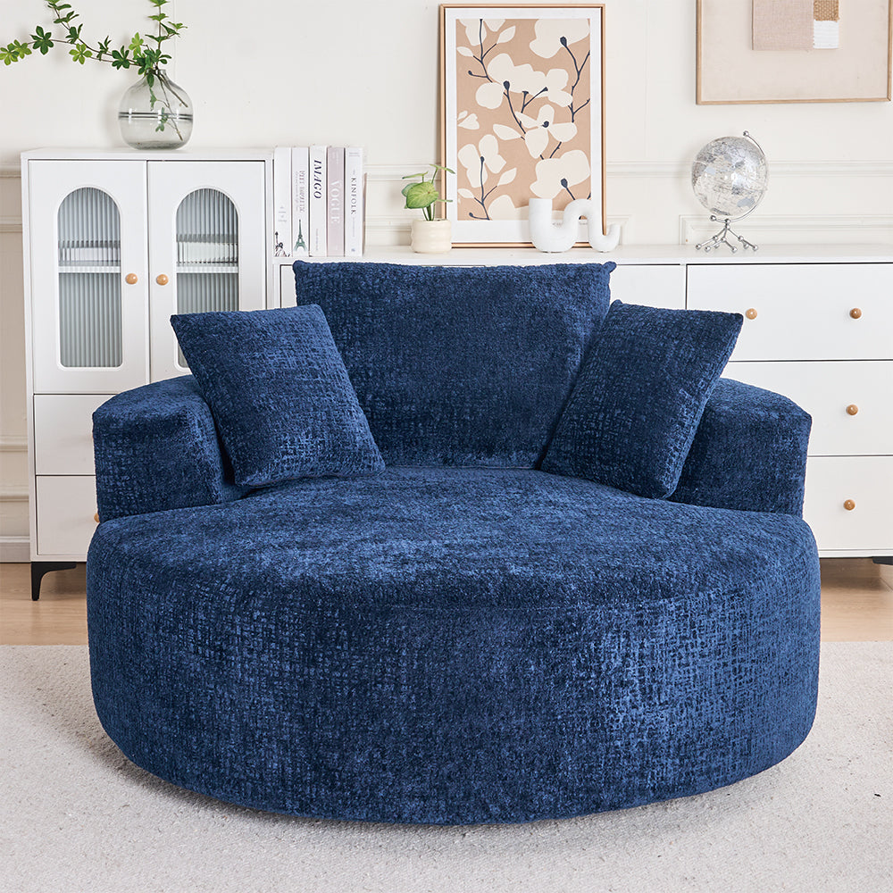 Round Accent Chair, 360 Swivel Chenille Barrel Chair, Fluffy Modern Sleeper for Living Room, Bedroom, Reading Room and Lounge