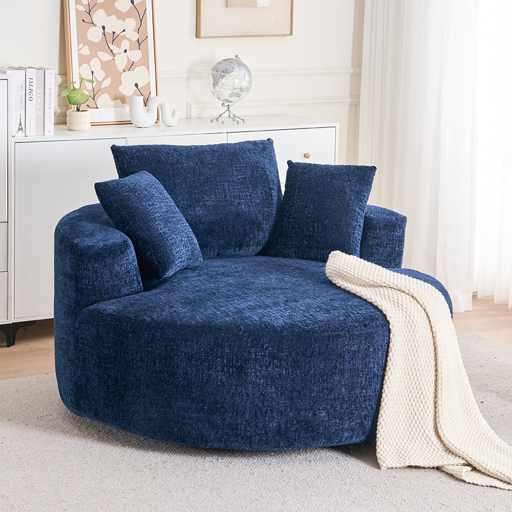 Round Accent Chair, 360 Swivel Chenille Barrel Chair, Fluffy Modern Sleeper for Living Room, Bedroom, Reading Room and Lounge