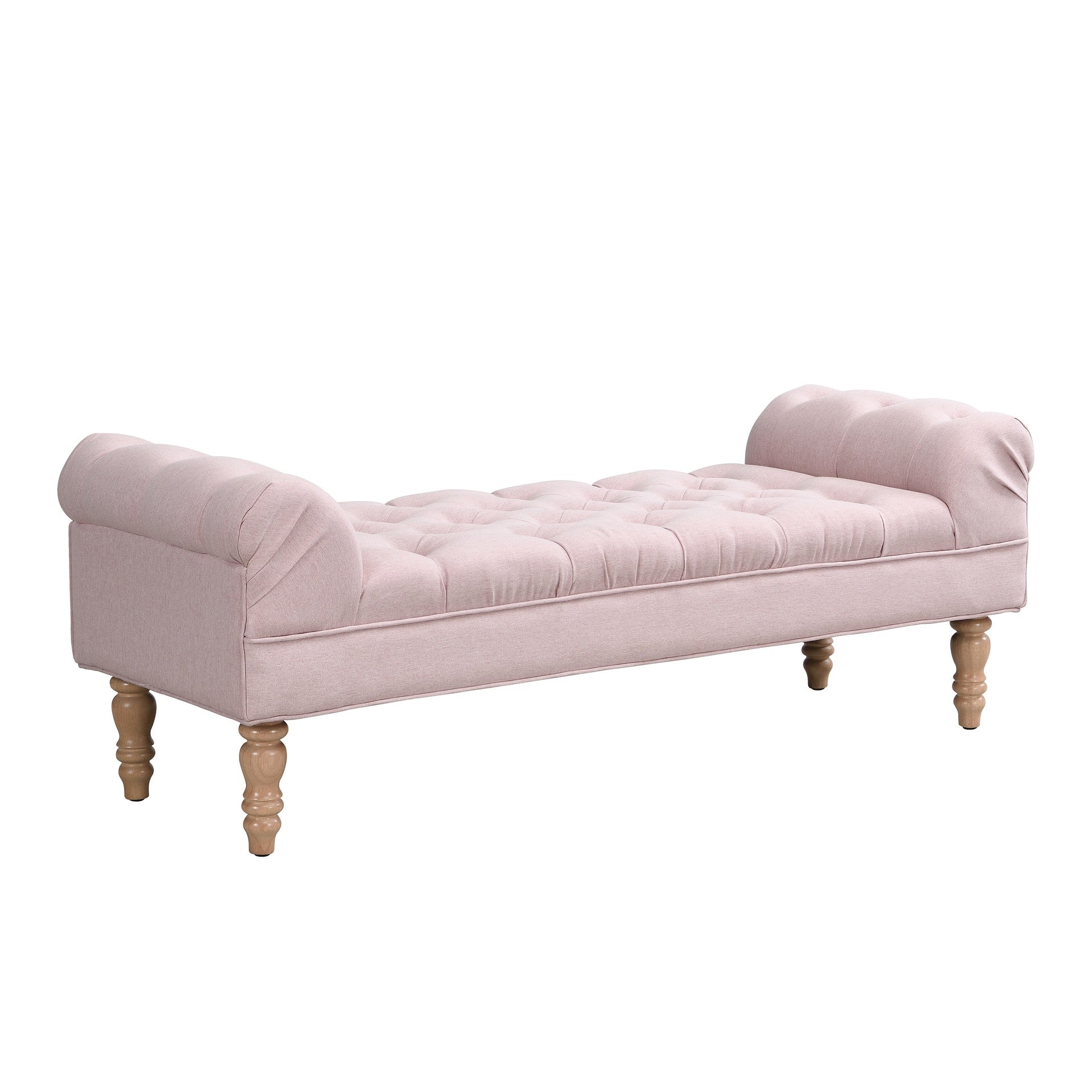 Button-Tufted End of Bed Bench,Large Upholstered Ottoman,Foot Rest with Legs,Footstool with Rolled Arms,Upholstered Fabric Bench,Indoor Bench for Bedroom,Living Room,Entryway,Pink