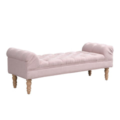 Button-Tufted End of Bed Bench,Large Upholstered Ottoman,Foot Rest with Legs,Footstool with Rolled Arms,Upholstered Fabric Bench,Indoor Bench for Bedroom,Living Room,Entryway,Pink