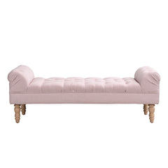 Button-Tufted End of Bed Bench,Large Upholstered Ottoman,Foot Rest with Legs,Footstool with Rolled Arms,Upholstered Fabric Bench,Indoor Bench for Bedroom,Living Room,Entryway,Pink