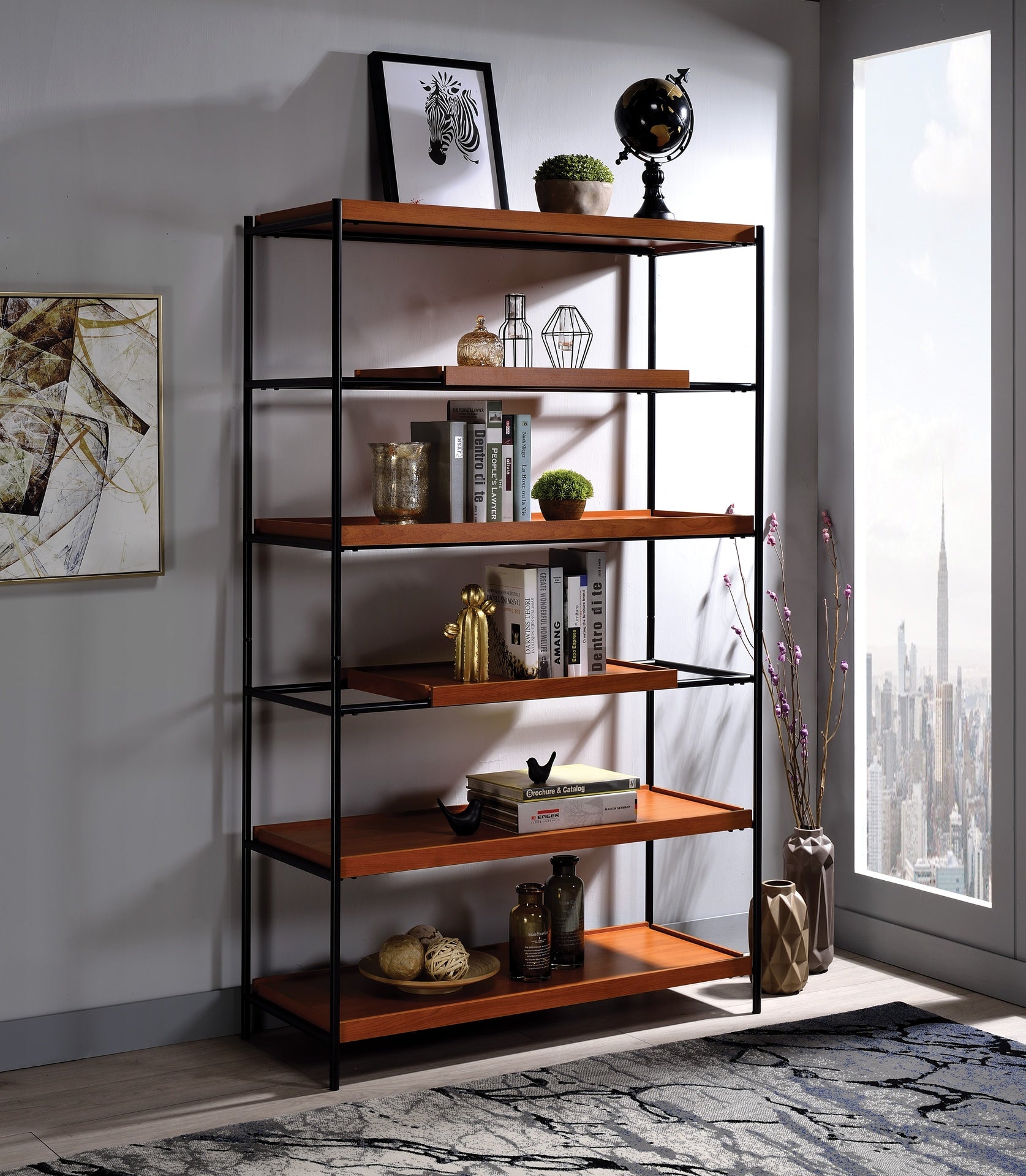 Oaken Honey Oak & Black Finish Bookshelf