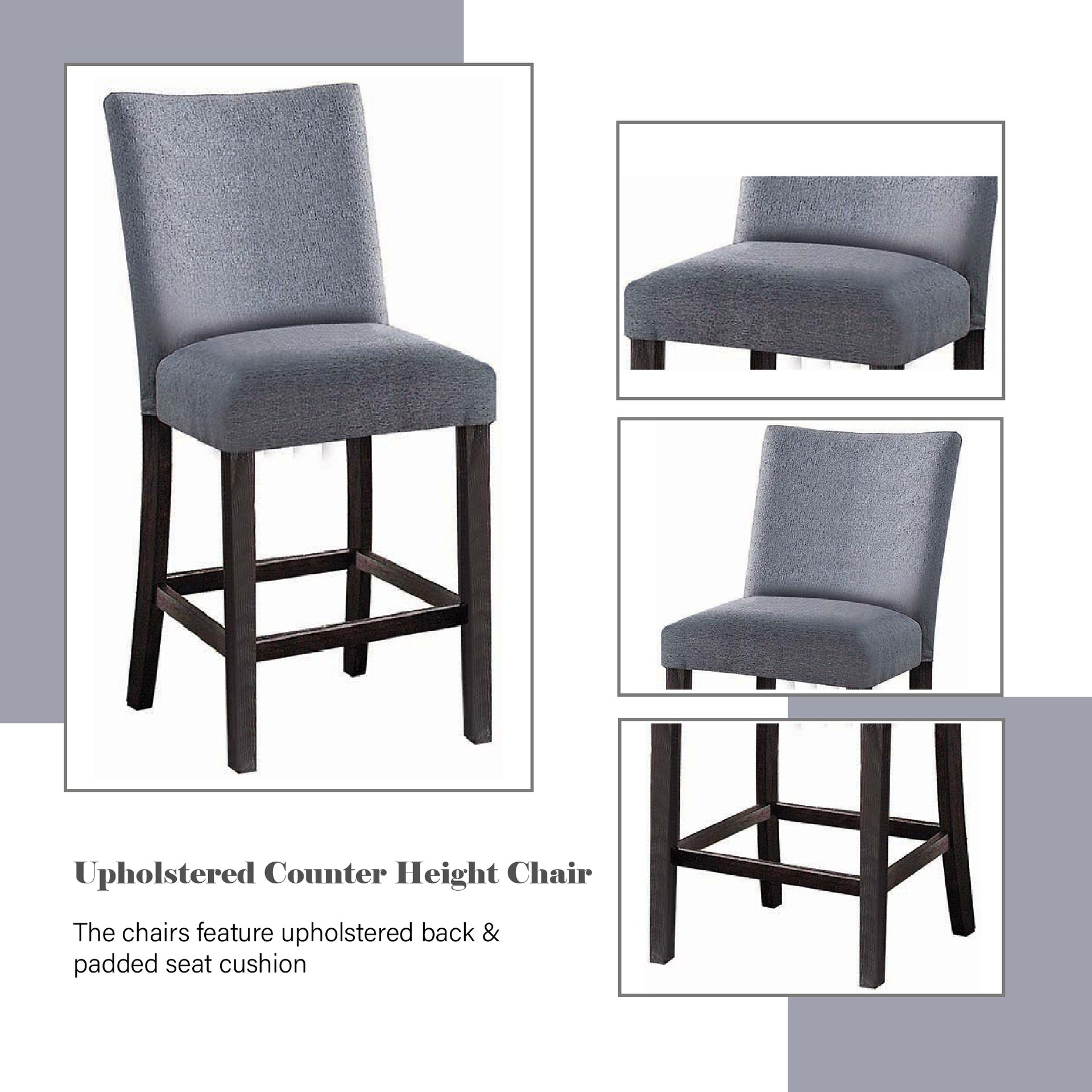 Yelena Fabric & Weathered Espresso Finish Counter Height Chair (Set of 2)