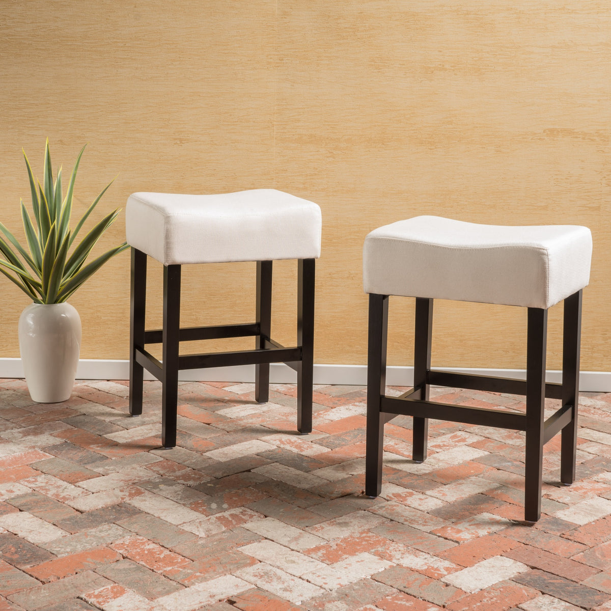 Set of 2, 26.75" Backless Fabric Counter Height Barstool,  Beige