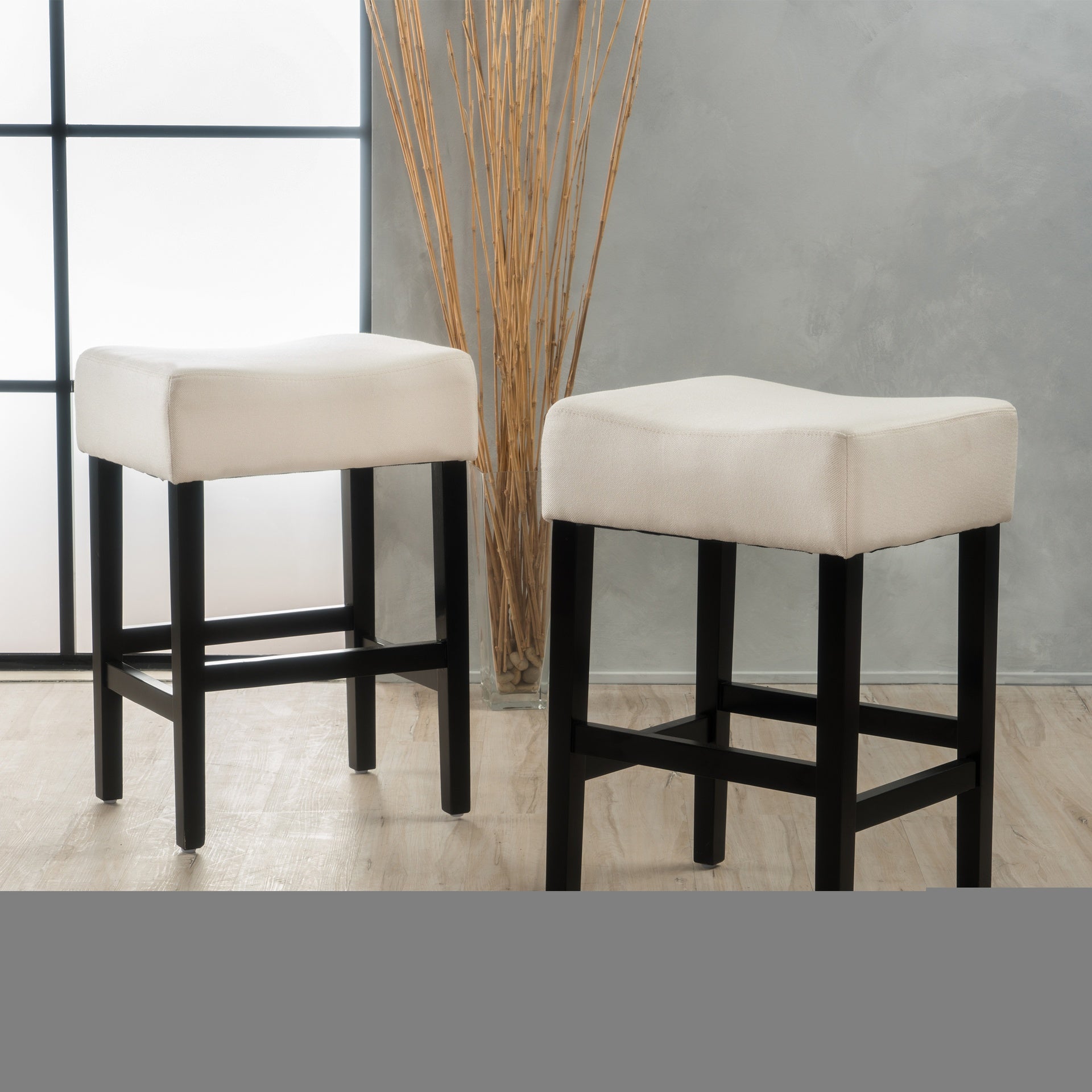 Set of 2, 26.75" Backless Fabric Counter Height Barstool,  Beige