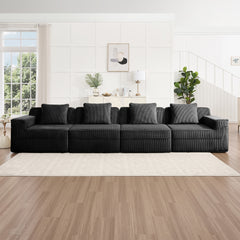Modular 4 Seat Boneless Sofa, Cloud Sectional Couch with Deep Seat, Modern Modular 4-Seat Sofa Couch with Throw Pillows Corduroy Fabric Black