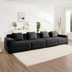 Modular 4 Seat Boneless Sofa, Cloud Sectional Couch with Deep Seat, Modern Modular 4-Seat Sofa Couch with Throw Pillows Corduroy Fabric Black
