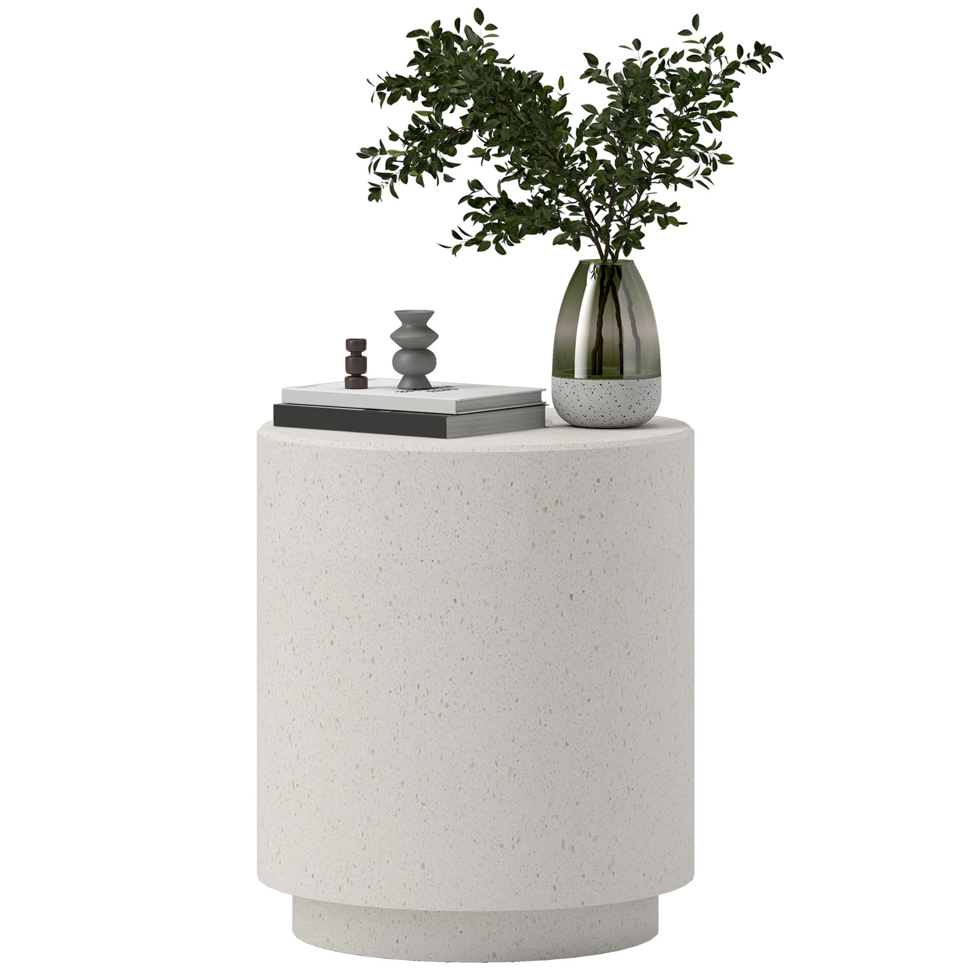 HOMCOM Round Side Table, Lightweight Accent Table with Terrazzo Finish, End Table with 4 Adjustable Feet for Indoor, Outdoor, Cream White
