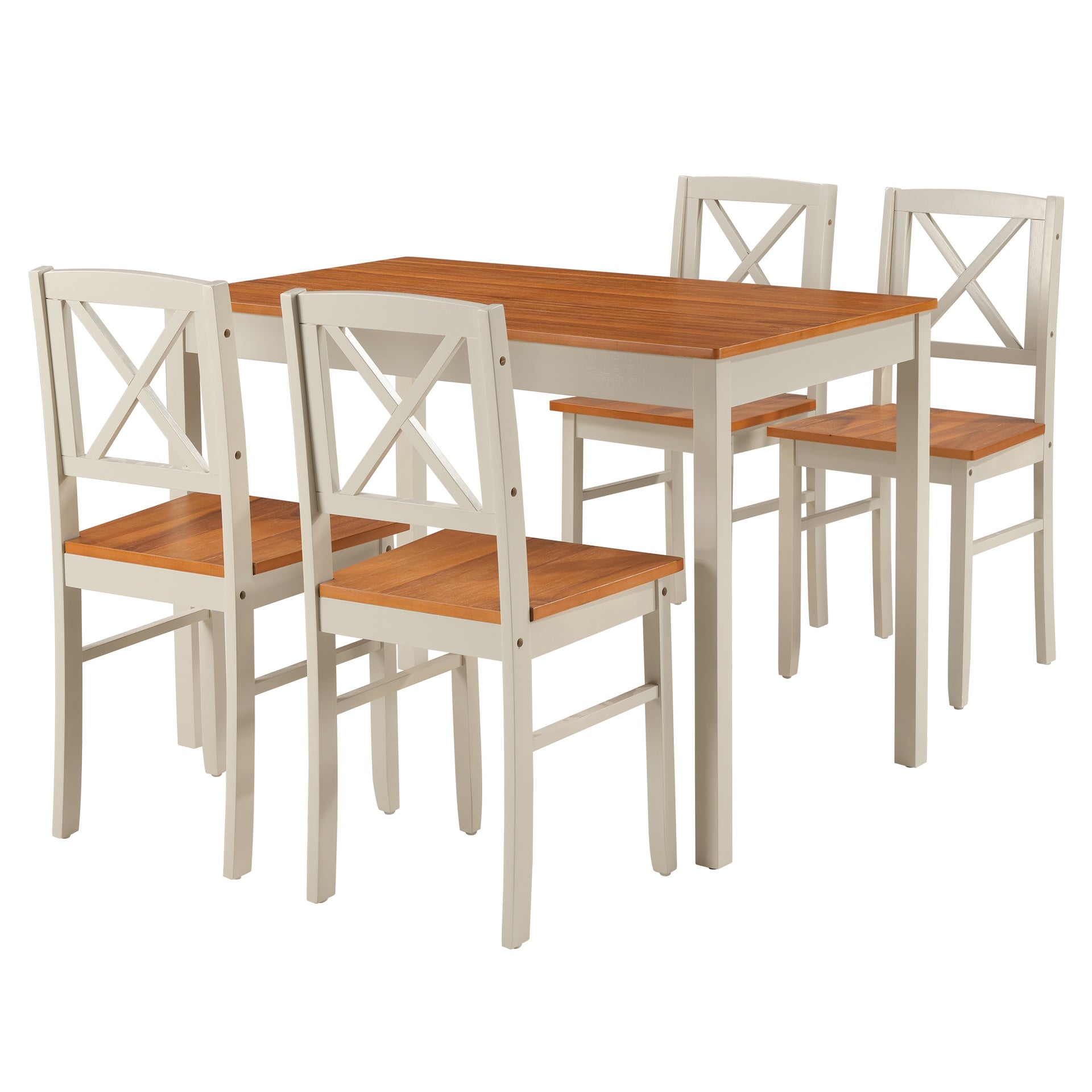 5-Piece Kitchen Dining Set, Solid Rubberwood Table & 4 Chairs, Grey & Dark Brown Space-Saving Design for Small Spaces, Easy to Clean, for Apartment & Restaurant
