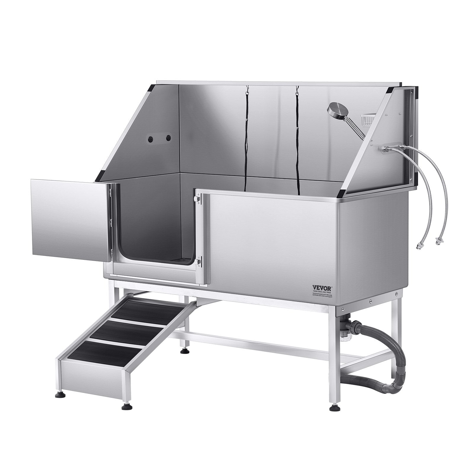 62 Inch Dog Grooming Bath Tub Stainless Steel w Ramp Water Filter Left