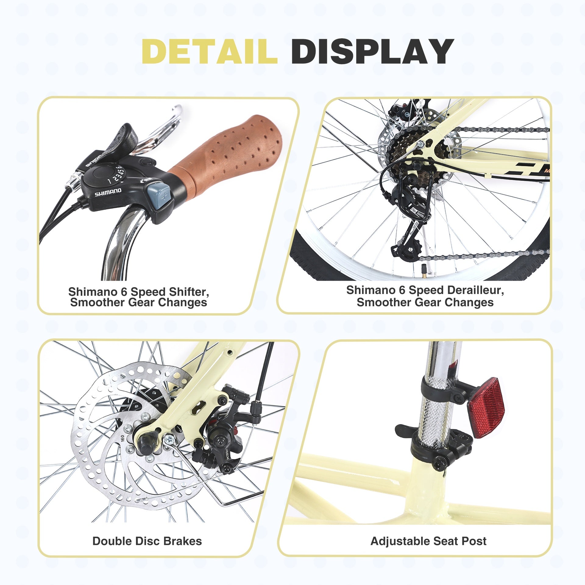 6 Speed, Steel Frame, Multiple Colors 24 Inch Bike,Commuter Bike for Adults