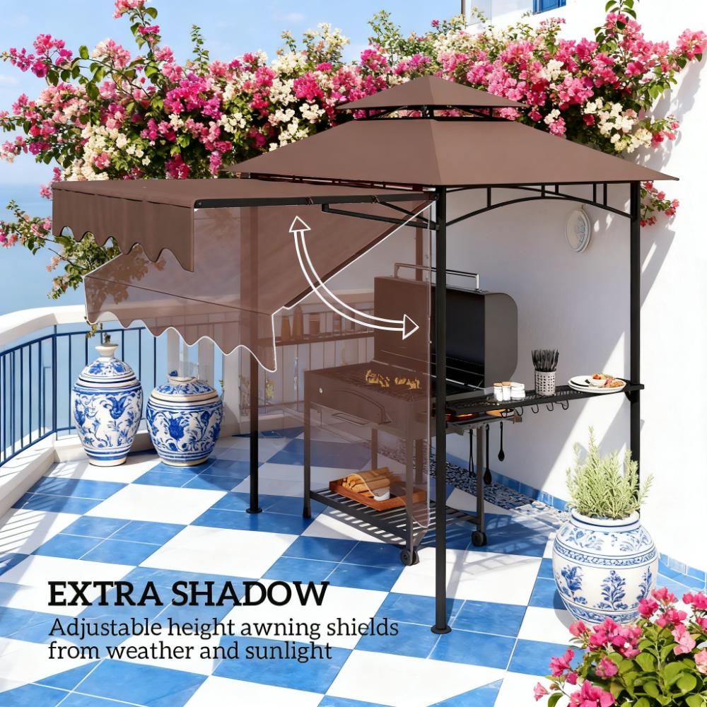 Outdoor Grill Gazebo 8' x 5'  Gazebo Shelter with Side Awning