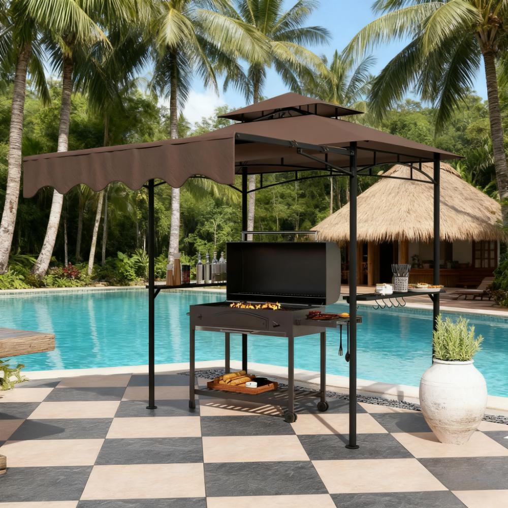 Outdoor Grill Gazebo 8' x 5'  Gazebo Shelter with Side Awning
