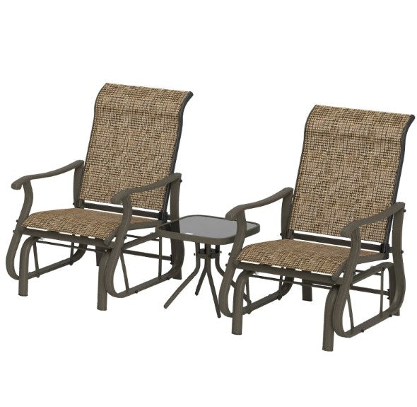 Gliding Chairs,Outdoor Gliders Set Bistro Set with Steel Frame, Tempered Glass Top Table for Patio, Garden