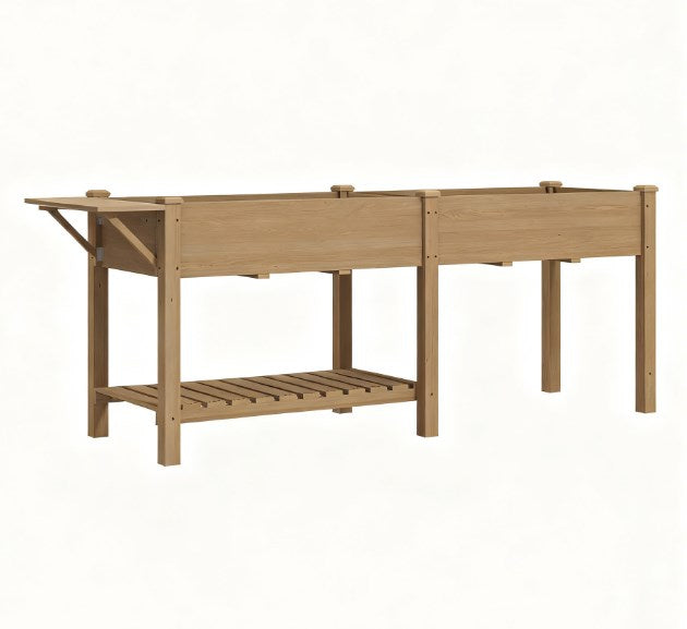 Elevated Garden Bed,Wood Raised Garden Box,with Side Table,Bottom Shelf,Bed Liners and Drainage Holes