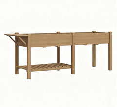 Elevated Garden Bed,Wood Raised Garden Box,with Side Table,Bottom Shelf,Bed Liners and Drainage Holes
