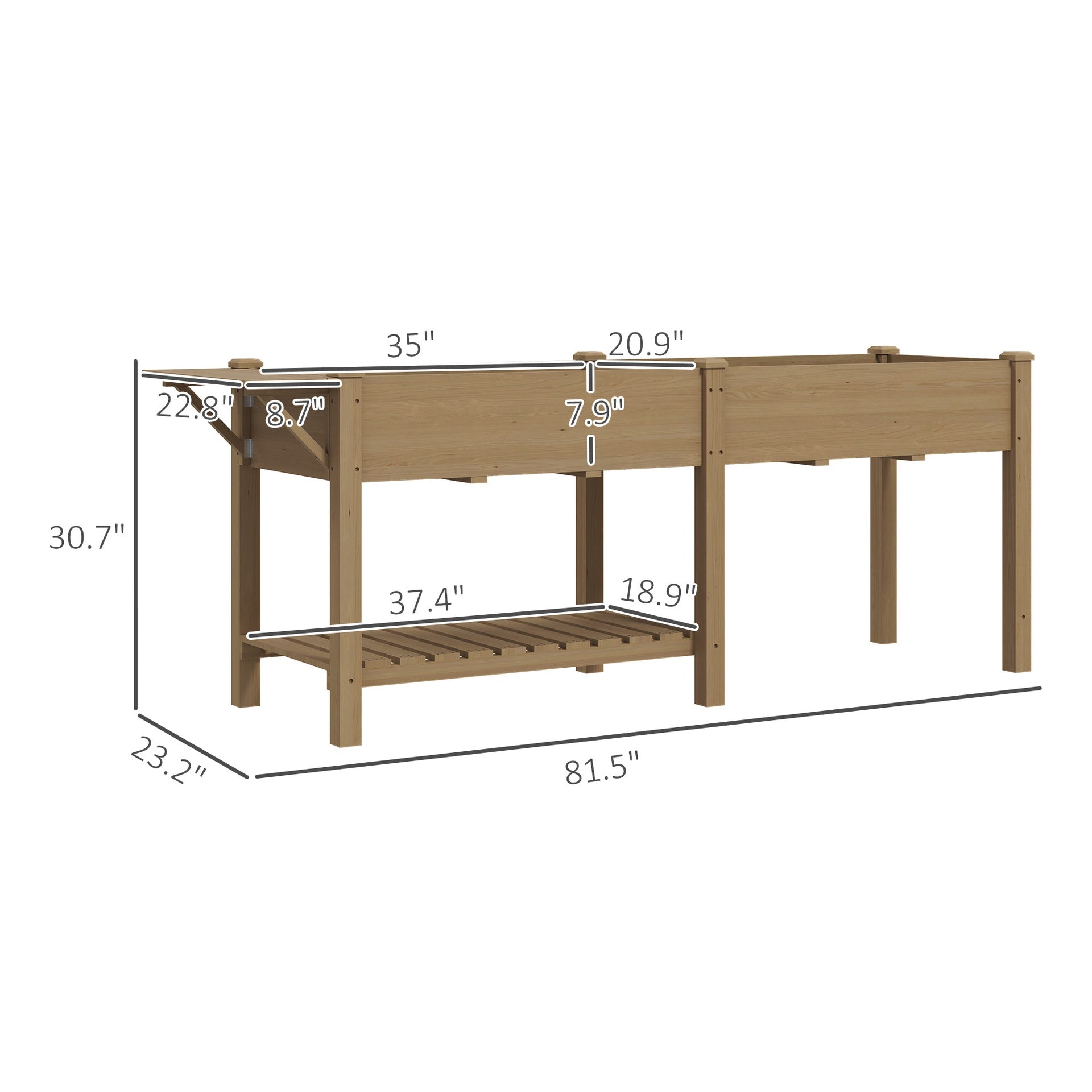 Elevated Garden Bed,Wood Raised Garden Box,with Side Table,Bottom Shelf,Bed Liners and Drainage Holes