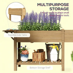 Elevated Garden Bed,Wood Raised Garden Box,with Side Table,Bottom Shelf,Bed Liners and Drainage Holes
