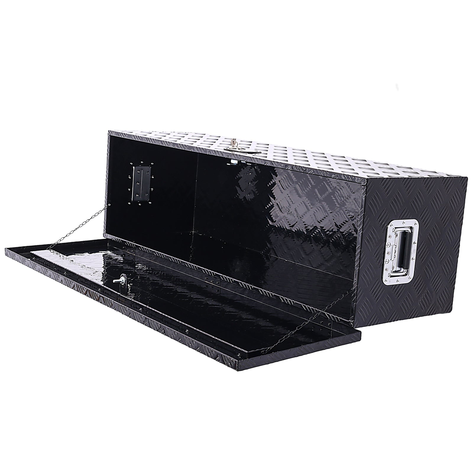 48inch Aluminum tool box,heavy duty truck bed tool box,outdoor trailer pickup storage tool box,RV storage organizer,underbody box w/lock keys,black 48x15x15inch