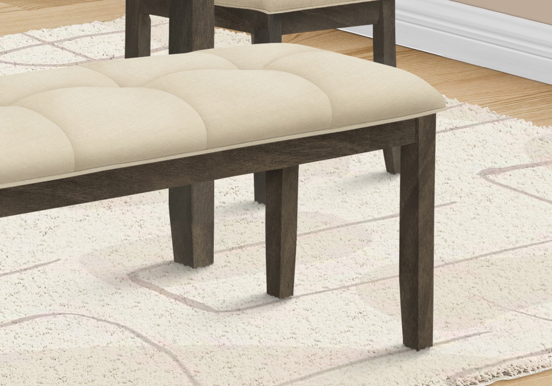 Bench, 44" Rectangular, Dining Room, Entryway, Kitchen, Hallway, Upholstered, Wood, Cream Fabric, Grey Solid Wood, Transitional