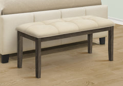 Bench, 44" Rectangular, Dining Room, Entryway, Kitchen, Hallway, Upholstered, Wood, Cream Fabric, Grey Solid Wood, Transitional
