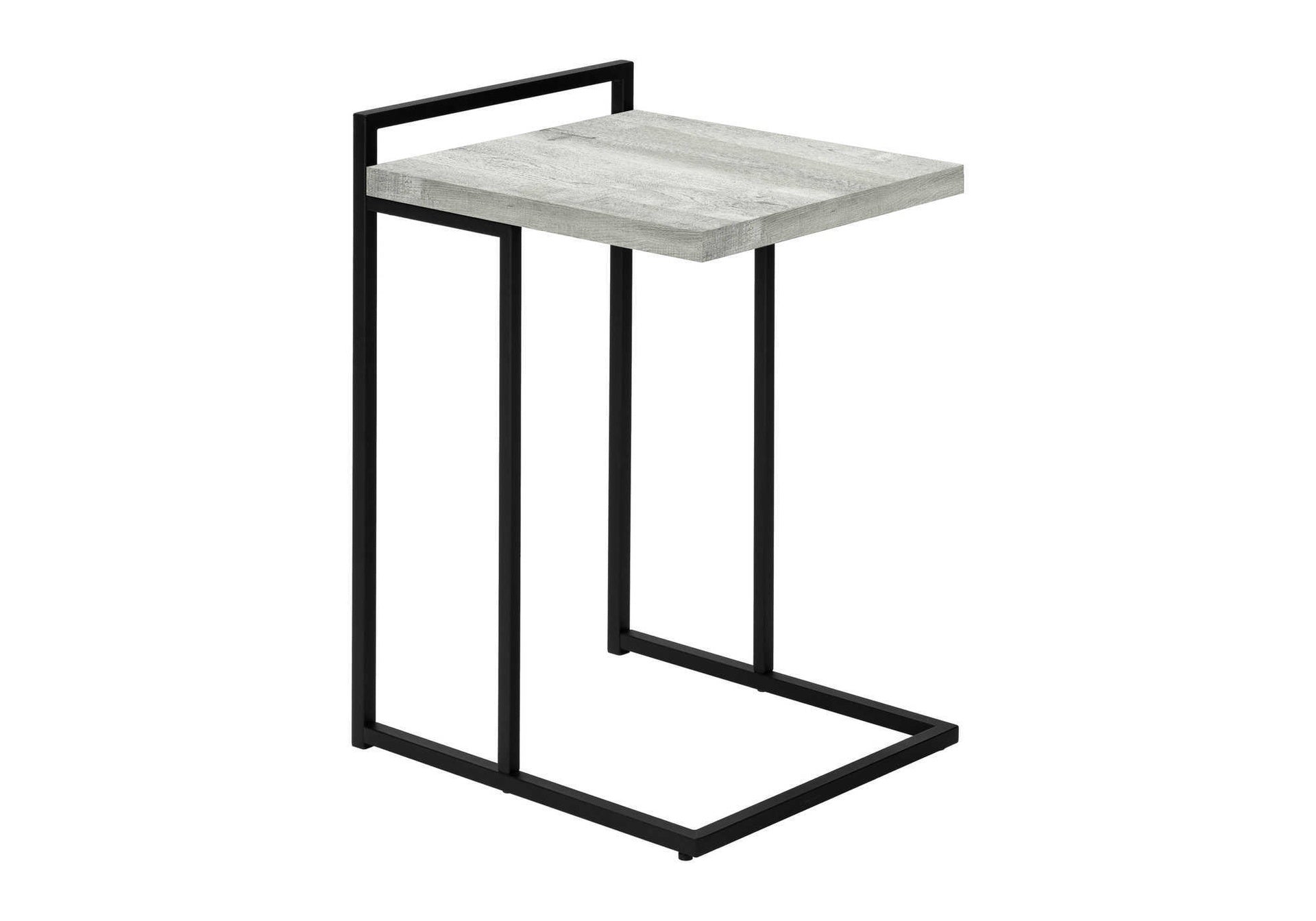 Accent Table, C-shaped, End, Side, Snack, Living Room, Bedroom, Grey Laminate, Black Metal, Contemporary, Modern