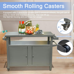 Grill Carts Outdoor Storage Cabinet with Wheels, Metal Outdoor Grill Table Kitchen Dining Table Cooking Prep BBQ Table for Patio, Kitchen Island, Home Party, Bar (Grey)